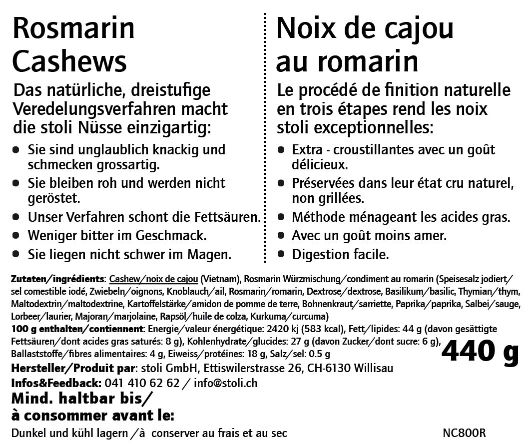 Bocal avec couvercle et noix de cajou au romarin 440 g