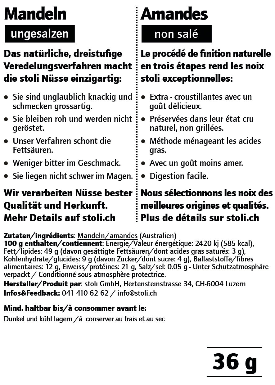 Mandeln 10 Tagesrationen zu je 36 g ungesalzen